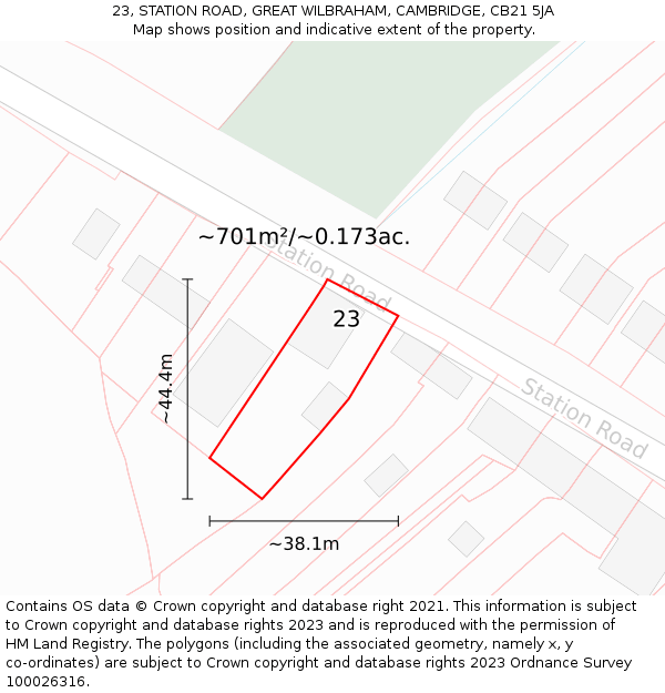 23, STATION ROAD, GREAT WILBRAHAM, CAMBRIDGE, CB21 5JA: Plot and title map