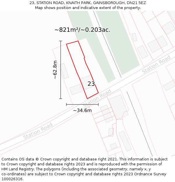 23, STATION ROAD, KNAITH PARK, GAINSBOROUGH, DN21 5EZ: Plot and title map