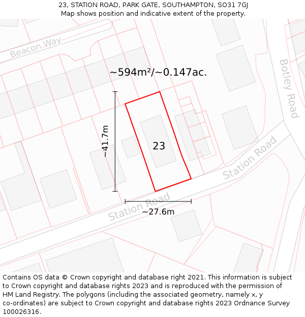 23, STATION ROAD, PARK GATE, SOUTHAMPTON, SO31 7GJ: Plot and title map