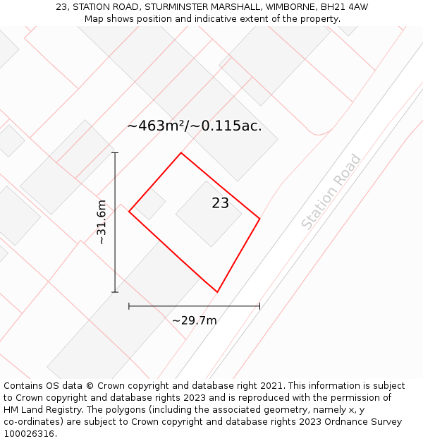 23, STATION ROAD, STURMINSTER MARSHALL, WIMBORNE, BH21 4AW: Plot and title map