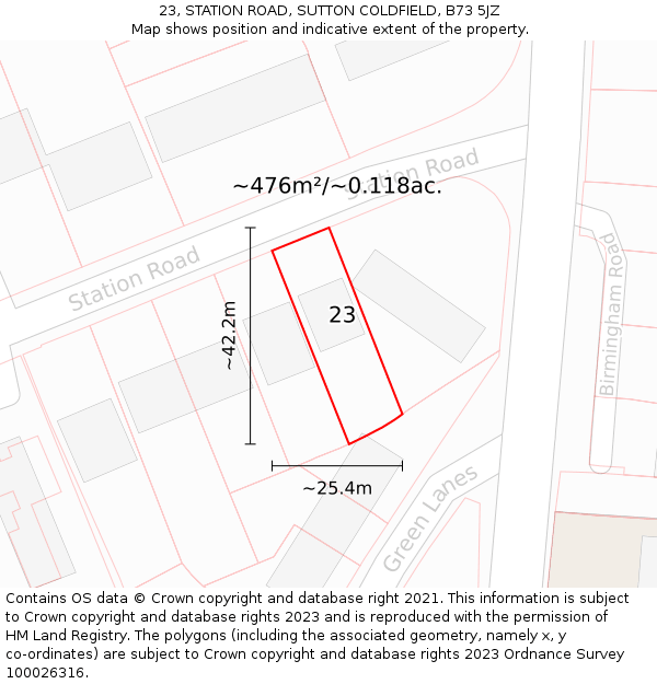 23, STATION ROAD, SUTTON COLDFIELD, B73 5JZ: Plot and title map
