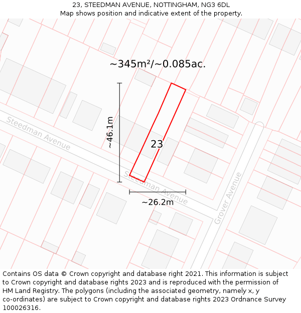 23, STEEDMAN AVENUE, NOTTINGHAM, NG3 6DL: Plot and title map