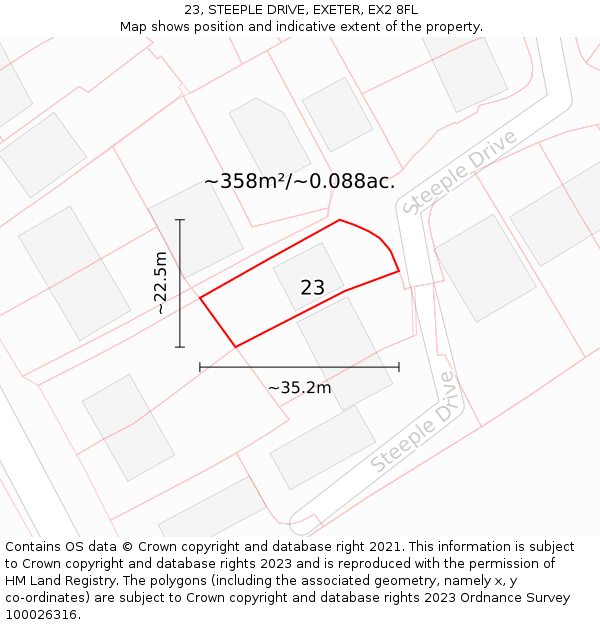 23, STEEPLE DRIVE, EXETER, EX2 8FL: Plot and title map