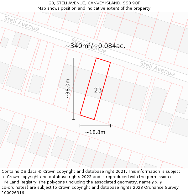 23, STELI AVENUE, CANVEY ISLAND, SS8 9QF: Plot and title map