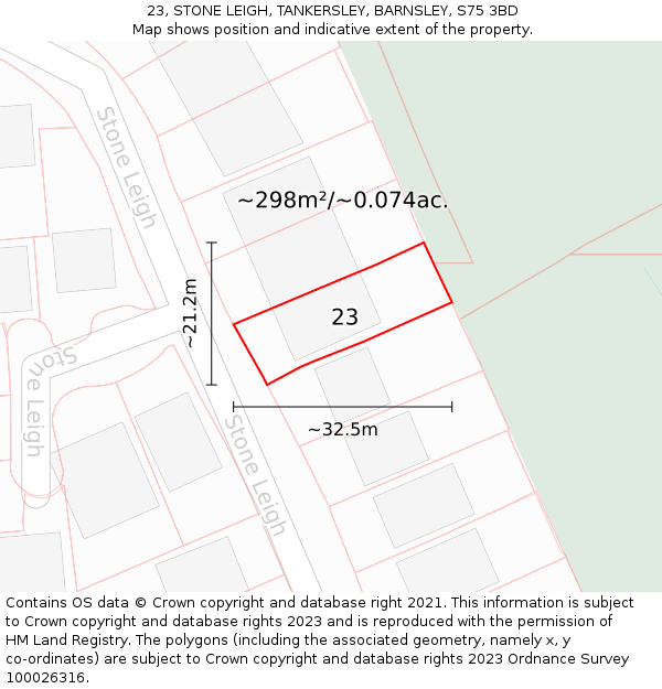 23, STONE LEIGH, TANKERSLEY, BARNSLEY, S75 3BD: Plot and title map