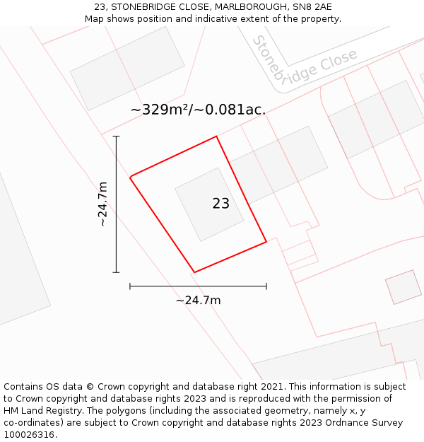 23, STONEBRIDGE CLOSE, MARLBOROUGH, SN8 2AE: Plot and title map