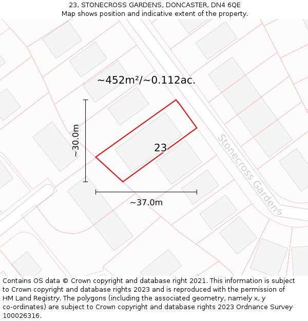 23, STONECROSS GARDENS, DONCASTER, DN4 6QE: Plot and title map