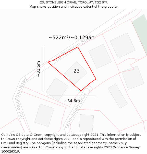 23, STONELEIGH DRIVE, TORQUAY, TQ2 6TR: Plot and title map