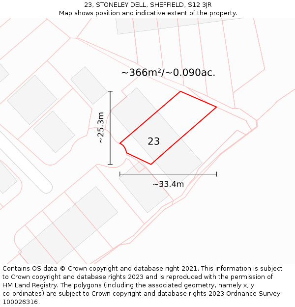 23, STONELEY DELL, SHEFFIELD, S12 3JR: Plot and title map