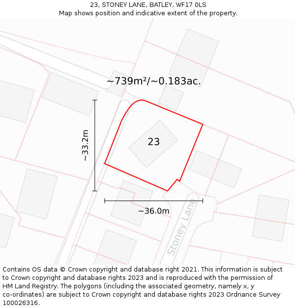 23, STONEY LANE, BATLEY, WF17 0LS: Plot and title map