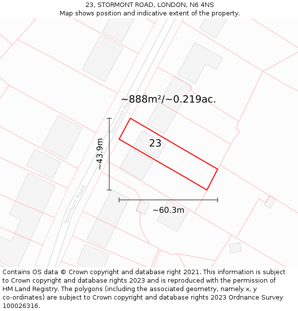 23, STORMONT ROAD, LONDON, N6 4NS: Plot and title map