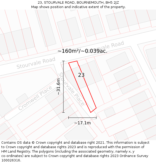 23, STOURVALE ROAD, BOURNEMOUTH, BH5 2JZ: Plot and title map