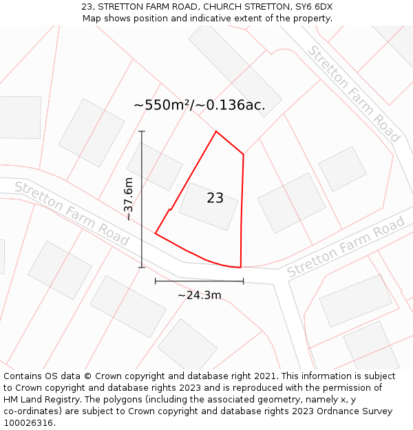 23, STRETTON FARM ROAD, CHURCH STRETTON, SY6 6DX: Plot and title map