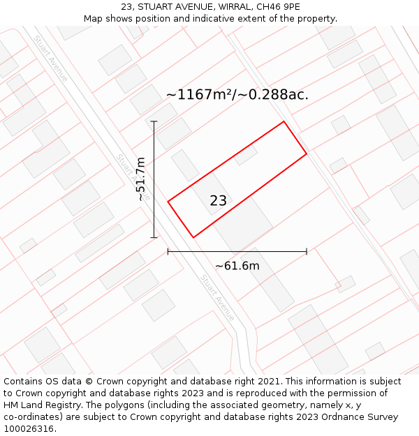 23, STUART AVENUE, WIRRAL, CH46 9PE: Plot and title map