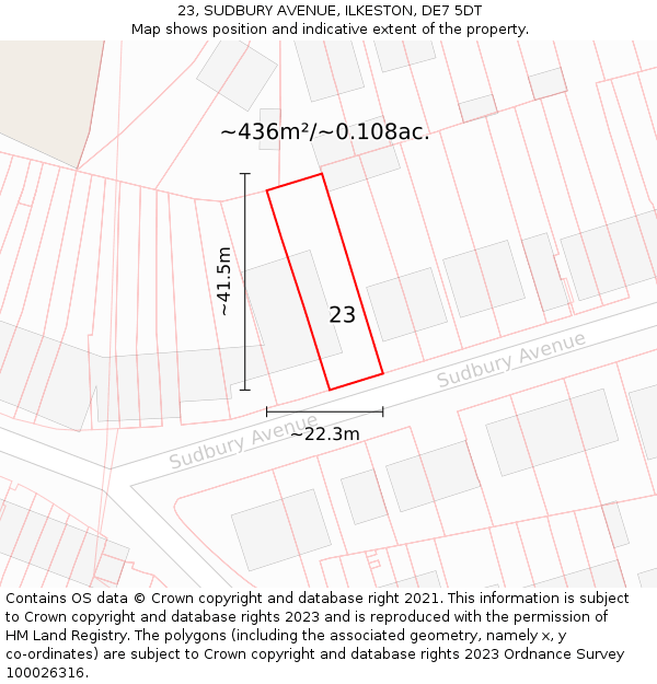 23, SUDBURY AVENUE, ILKESTON, DE7 5DT: Plot and title map