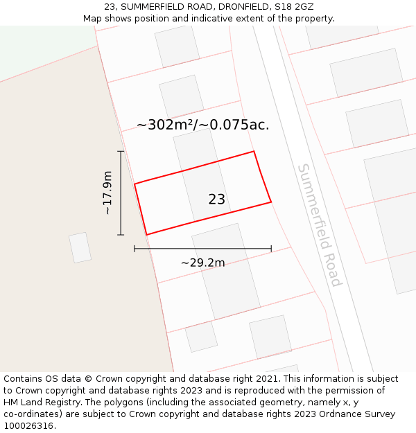 23, SUMMERFIELD ROAD, DRONFIELD, S18 2GZ: Plot and title map
