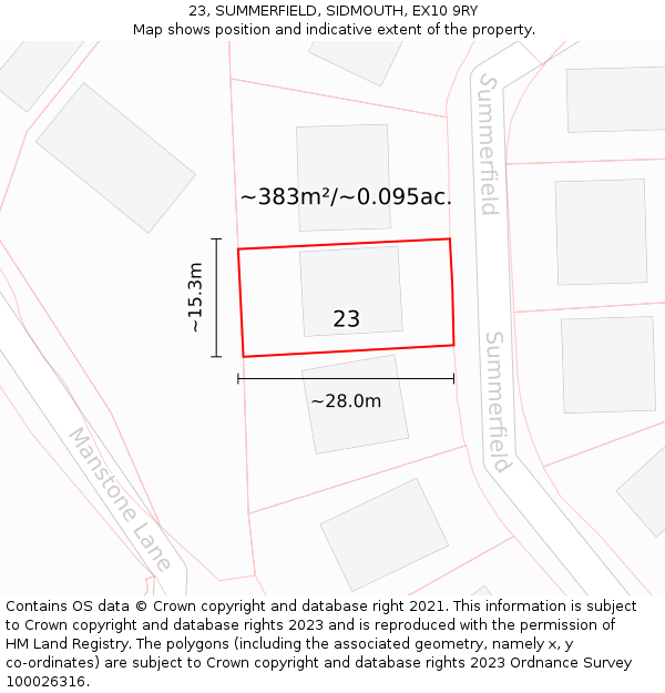 23, SUMMERFIELD, SIDMOUTH, EX10 9RY: Plot and title map