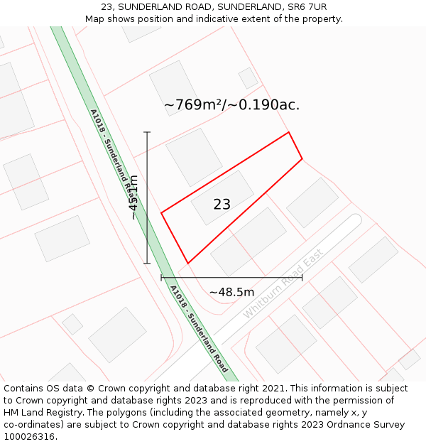 23, SUNDERLAND ROAD, SUNDERLAND, SR6 7UR: Plot and title map