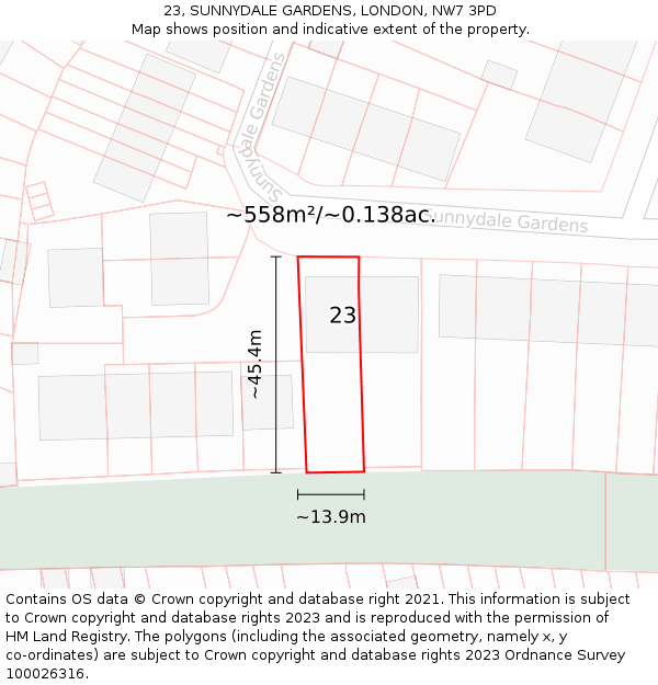 23, SUNNYDALE GARDENS, LONDON, NW7 3PD: Plot and title map