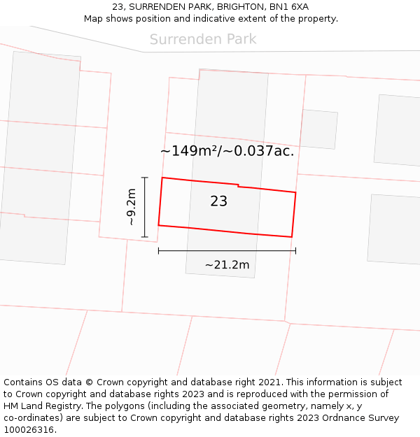23, SURRENDEN PARK, BRIGHTON, BN1 6XA: Plot and title map