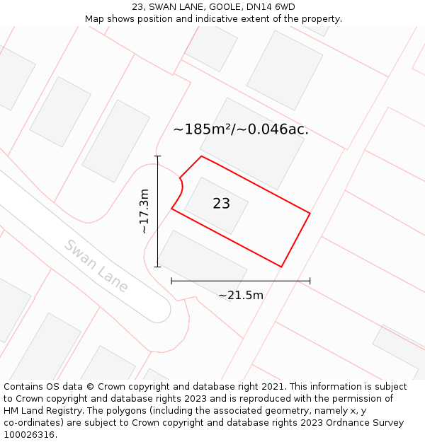 23, SWAN LANE, GOOLE, DN14 6WD: Plot and title map