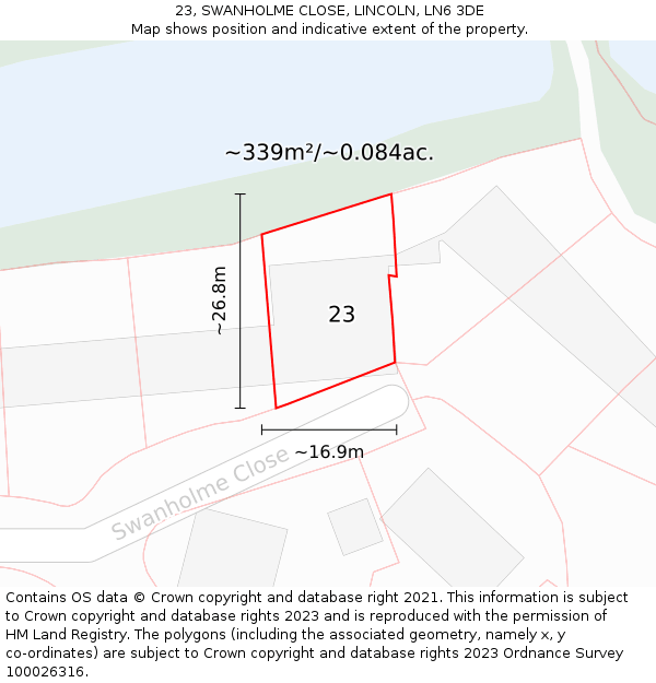 23, SWANHOLME CLOSE, LINCOLN, LN6 3DE: Plot and title map