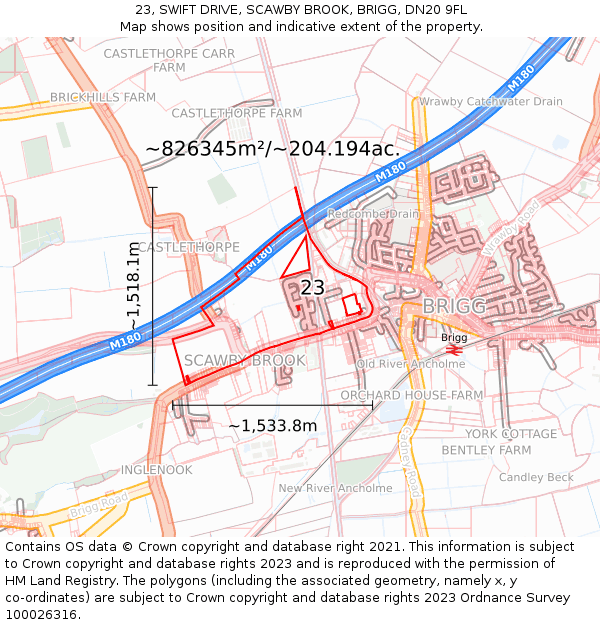 23, SWIFT DRIVE, SCAWBY BROOK, BRIGG, DN20 9FL: Plot and title map
