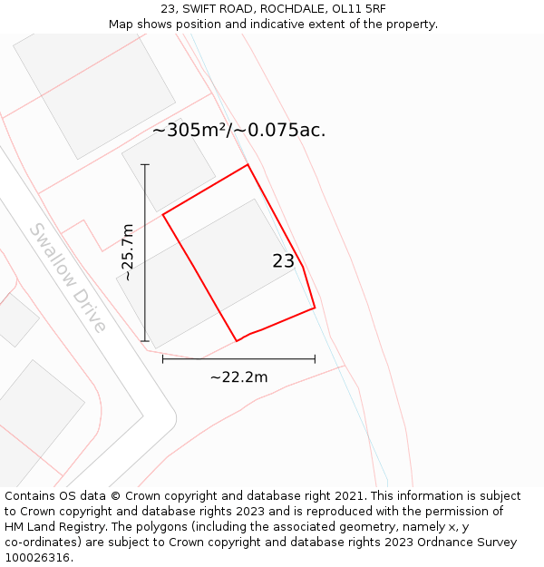 23, SWIFT ROAD, ROCHDALE, OL11 5RF: Plot and title map