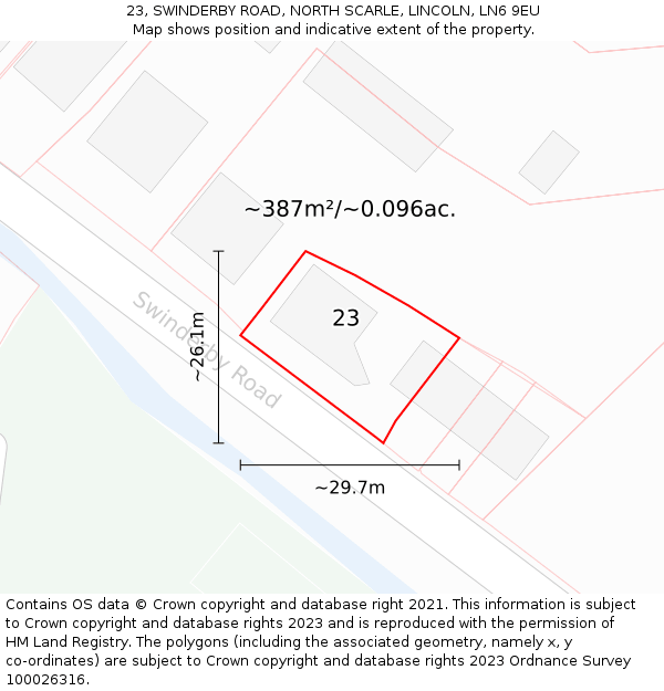 23, SWINDERBY ROAD, NORTH SCARLE, LINCOLN, LN6 9EU: Plot and title map