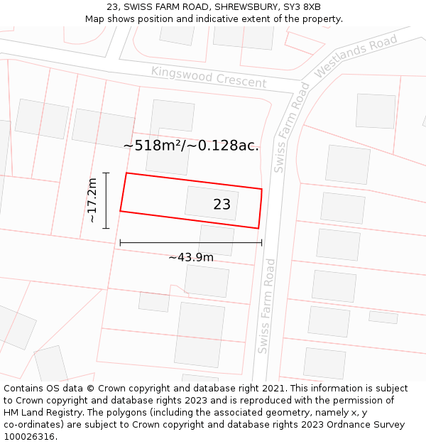 23, SWISS FARM ROAD, SHREWSBURY, SY3 8XB: Plot and title map