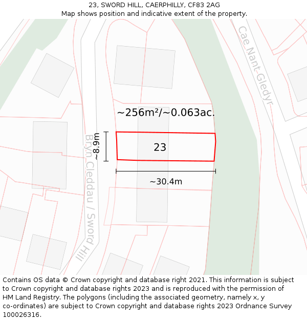 23, SWORD HILL, CAERPHILLY, CF83 2AG: Plot and title map