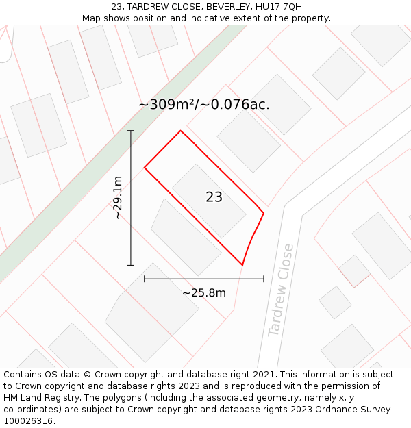 23, TARDREW CLOSE, BEVERLEY, HU17 7QH: Plot and title map