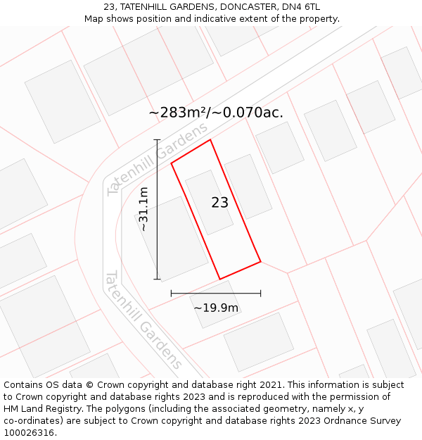 23, TATENHILL GARDENS, DONCASTER, DN4 6TL: Plot and title map