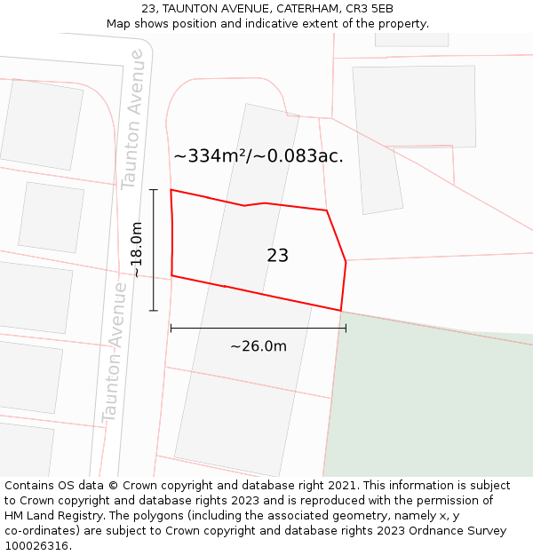 23, TAUNTON AVENUE, CATERHAM, CR3 5EB: Plot and title map