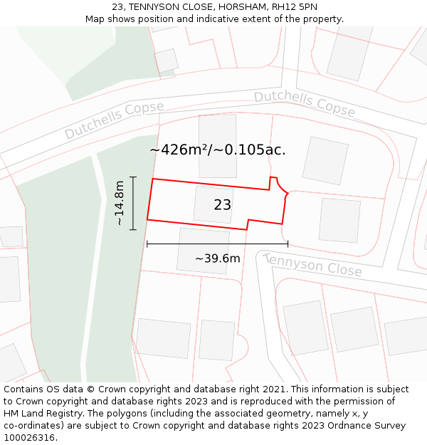 23, TENNYSON CLOSE, HORSHAM, RH12 5PN: Plot and title map