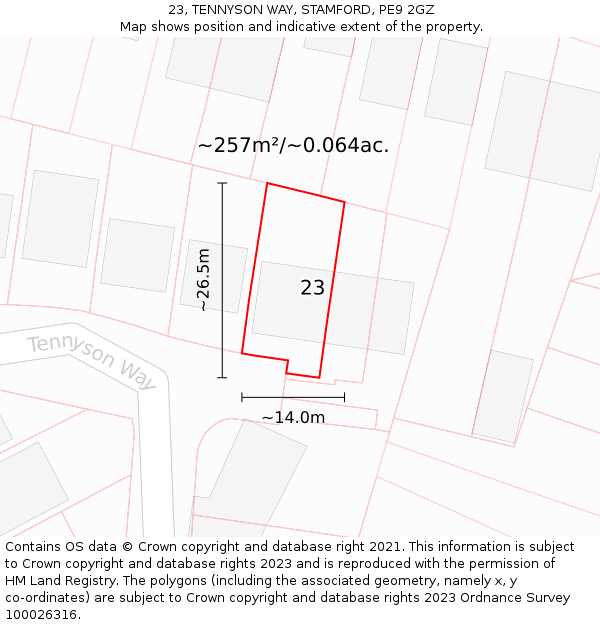 23, TENNYSON WAY, STAMFORD, PE9 2GZ: Plot and title map