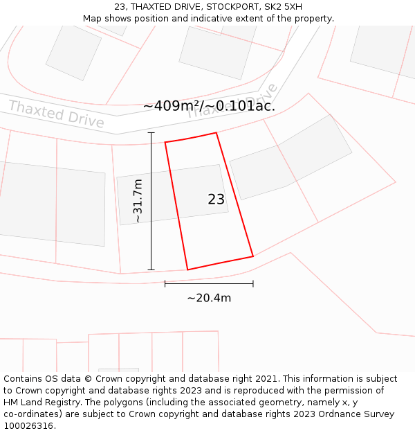 23, THAXTED DRIVE, STOCKPORT, SK2 5XH: Plot and title map