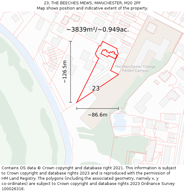 23, THE BEECHES MEWS, MANCHESTER, M20 2PF: Plot and title map