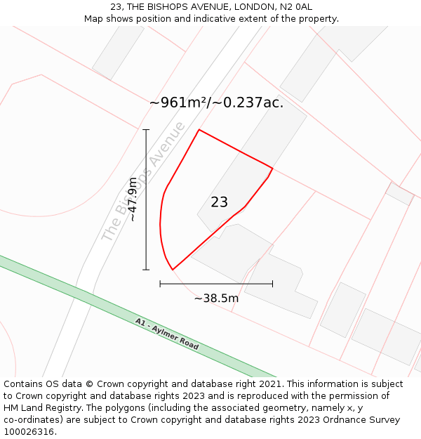 23, THE BISHOPS AVENUE, LONDON, N2 0AL: Plot and title map