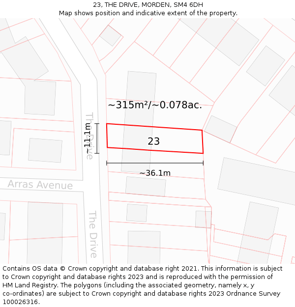 23, THE DRIVE, MORDEN, SM4 6DH: Plot and title map