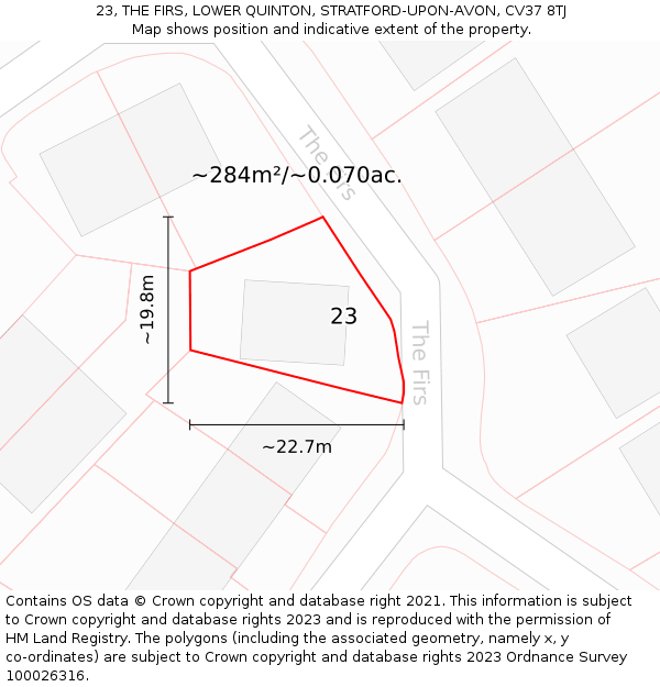 23, THE FIRS, LOWER QUINTON, STRATFORD-UPON-AVON, CV37 8TJ: Plot and title map