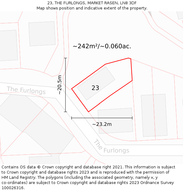 23, THE FURLONGS, MARKET RASEN, LN8 3DF: Plot and title map