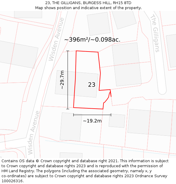 23, THE GILLIGANS, BURGESS HILL, RH15 8TD: Plot and title map