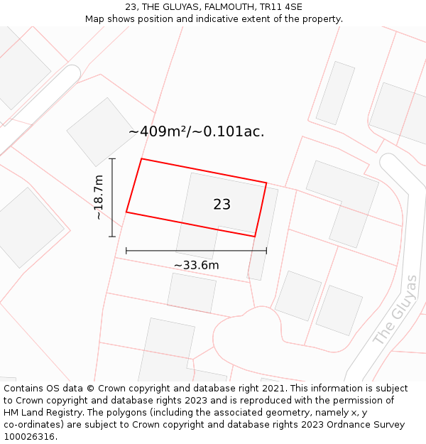 23, THE GLUYAS, FALMOUTH, TR11 4SE: Plot and title map