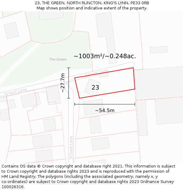 23, THE GREEN, NORTH RUNCTON, KING'S LYNN, PE33 0RB: Plot and title map