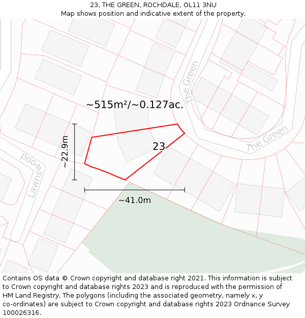 23, THE GREEN, ROCHDALE, OL11 3NU: Plot and title map