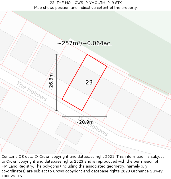 23, THE HOLLOWS, PLYMOUTH, PL9 8TX: Plot and title map