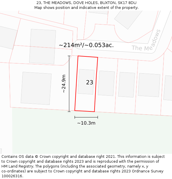 23, THE MEADOWS, DOVE HOLES, BUXTON, SK17 8DU: Plot and title map