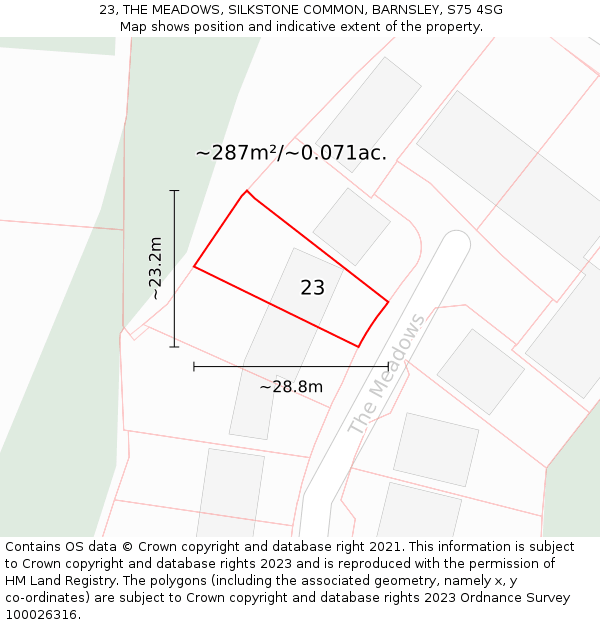 23, THE MEADOWS, SILKSTONE COMMON, BARNSLEY, S75 4SG: Plot and title map