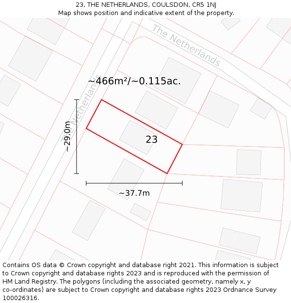 23, THE NETHERLANDS, COULSDON, CR5 1NJ: Plot and title map